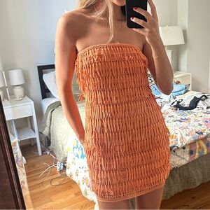 Never worn strapless fringe dress